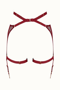 Tisja Damen Luxury Lingerie Myth Longline suspender brief burgundy sizes s/m to m/l