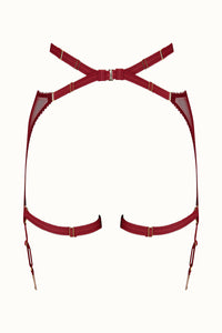 Tisja Damen Luxury Lingerie Myth Longline suspender brief burgundy sizes s/m to m/l