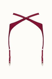 Tisja Damen Luxury Lingerie Serica Longline suspender brief burgundy sizes s/m to m/l