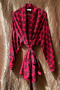 Lyon Silk Robe ~ ''Rouge leaves''